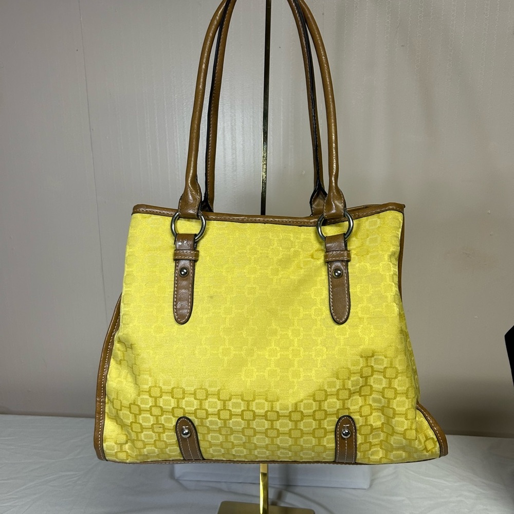 Yellow and Brown Structured Tote with Textured Pattern - Picture 2 of 5